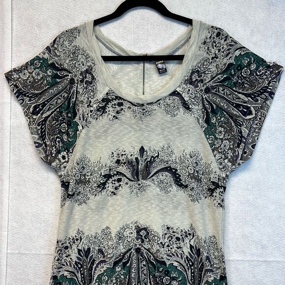 FREE PEOPLE T-Shirt Women’s XS Multicolor Paisley Floral Short Sleeve Boho Top - Picture 2 of 11